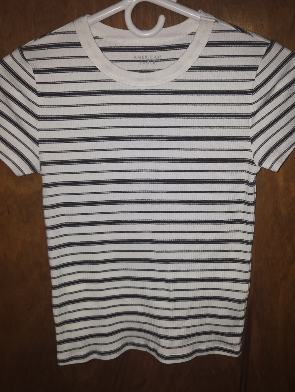 American Eagle Outfitters White Tee with Black Stripes
